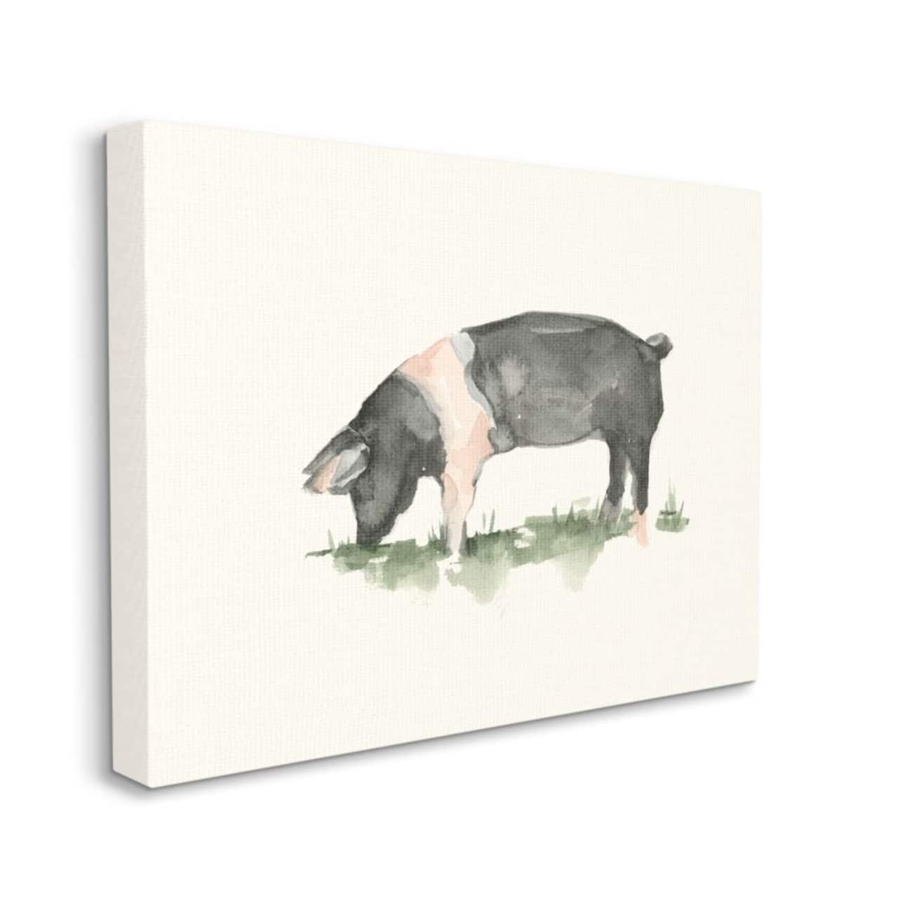 Stupell Industries Farm Pig Grazing in Field Hog Watercolor Canvas Wall Art